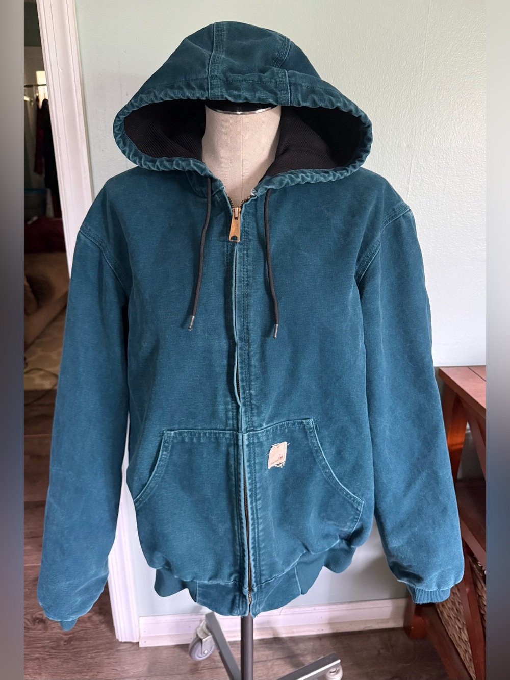 Vintage Carhartt 2002 Y2K Dark Teal Blue J25 DTL Canvas Full Zip Size Medium